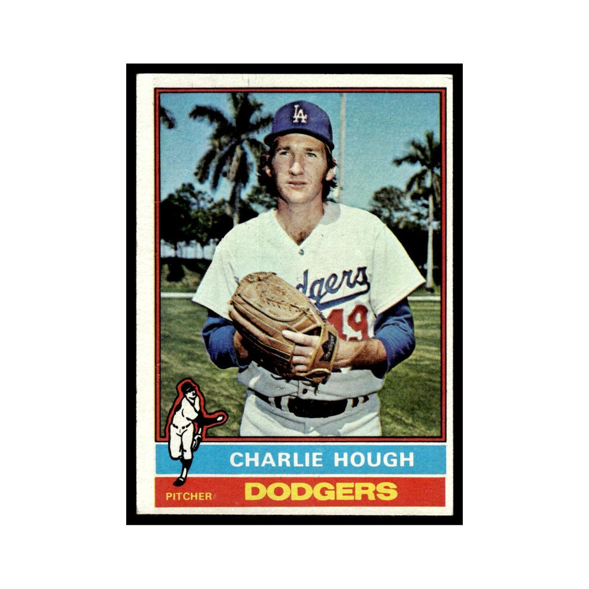 Charlie Hough 1976 Topps (damaged) #174 Los Angeles Dodgers Baseball Card Poor