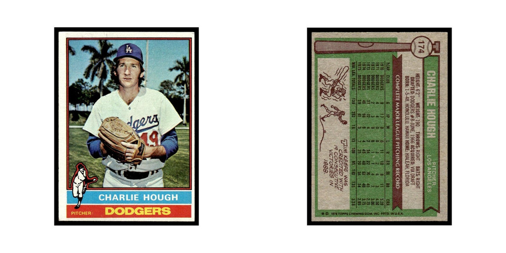 Charlie Hough 1976 Topps (damaged) #174 Los Angeles Dodgers Baseball Card Poor