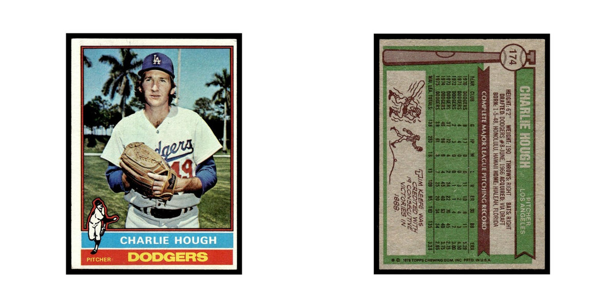 Charlie Hough 1976 Topps (damaged) #174 Los Angeles Dodgers Baseball Card Poor