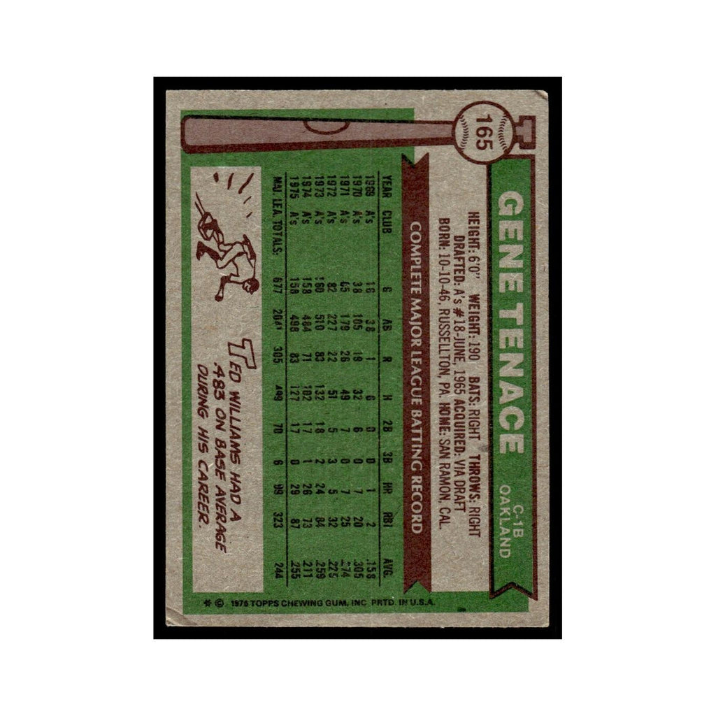 Gene Tenace 1976 Topps (damaged) #165 Oakland Athletics Baseball Card Poor