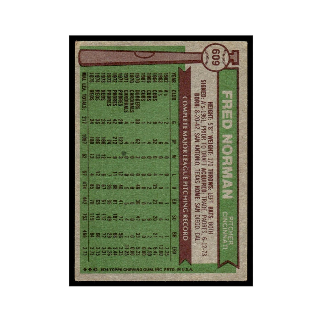 Fred Norman 1976 Topps #609 Cincinnati Reds Baseball Card EX