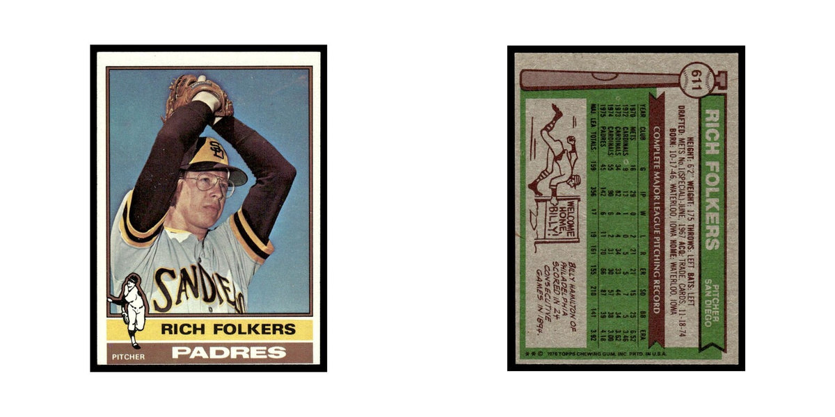 Rich Folkers 1976 Topps #611 San Diego Padres Baseball Card EX