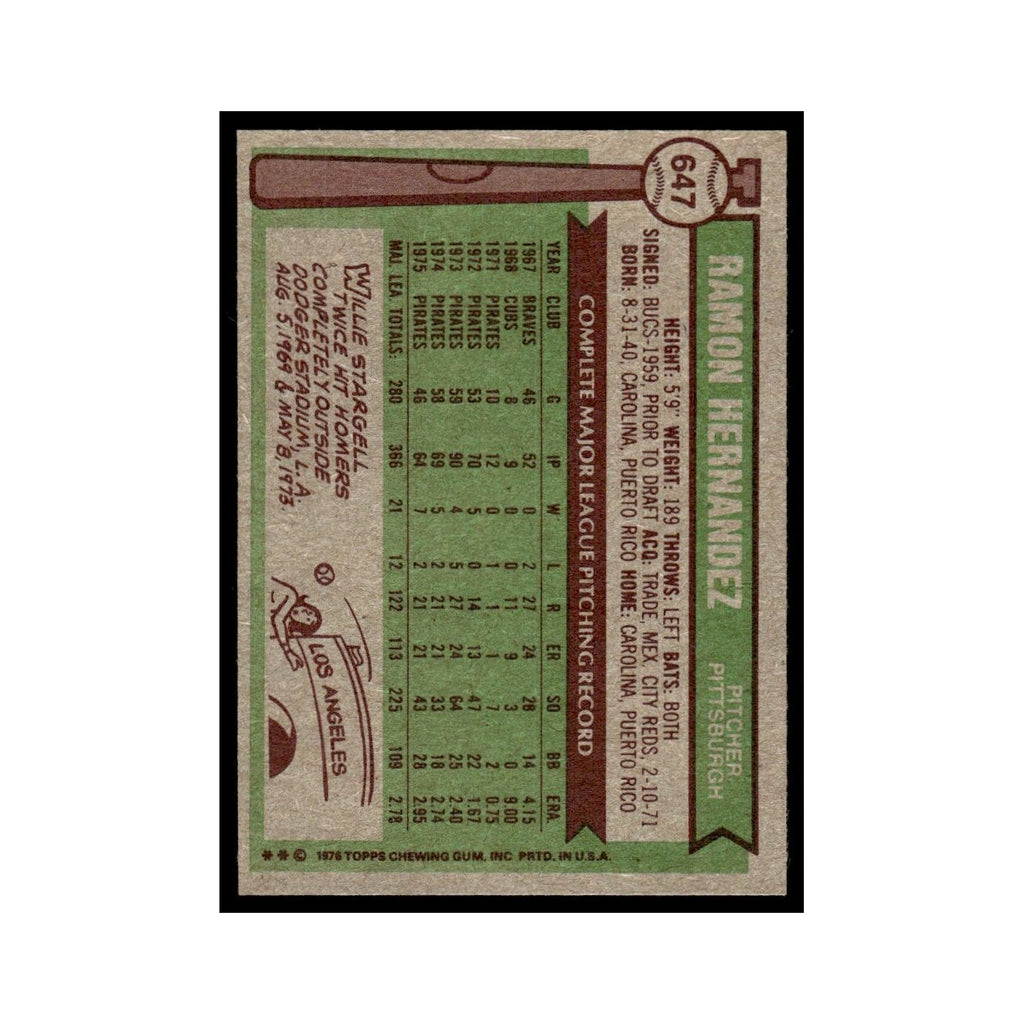Ramon Hernandez 1976 Topps #647 Pittsburgh Pirates Baseball Card EX