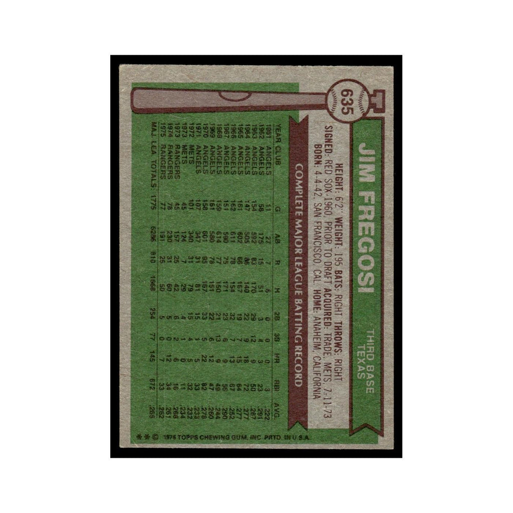 Jim Fregosi 1976 Topps #635 Texas Rangers Baseball Card EX