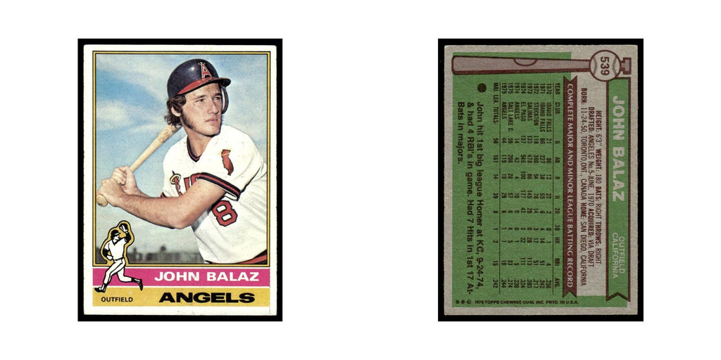 John Balaz 1976 Topps #539 California Angels Baseball Card EX