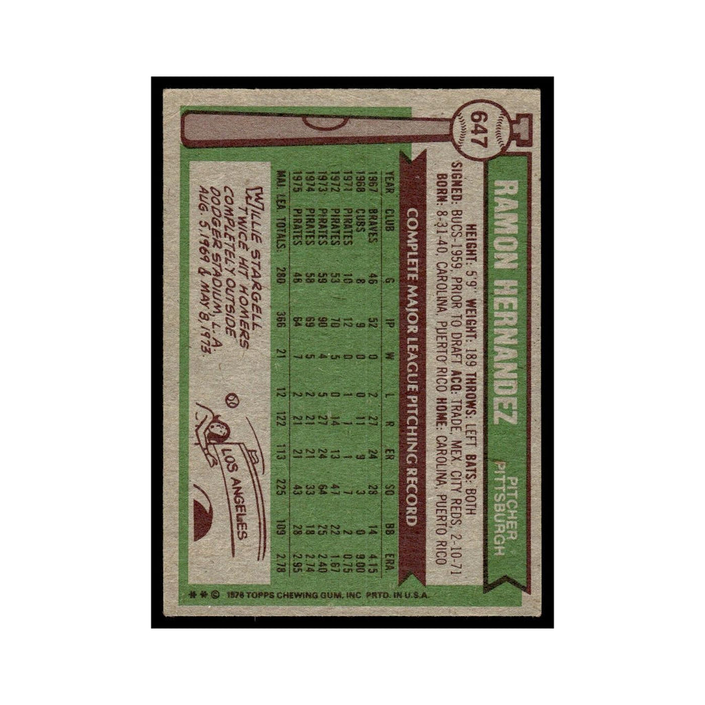 Ramon Hernandez 1976 Topps #647 Pittsburgh Pirates Baseball Card EX