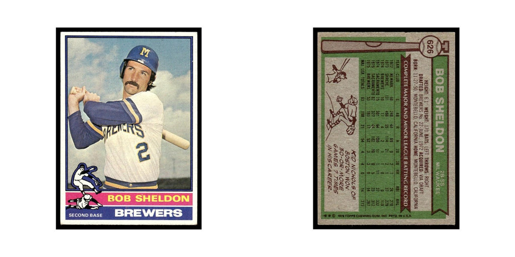 Bob Sheldon 1976 Topps #626 Milwaukee Brewers Baseball Card EX