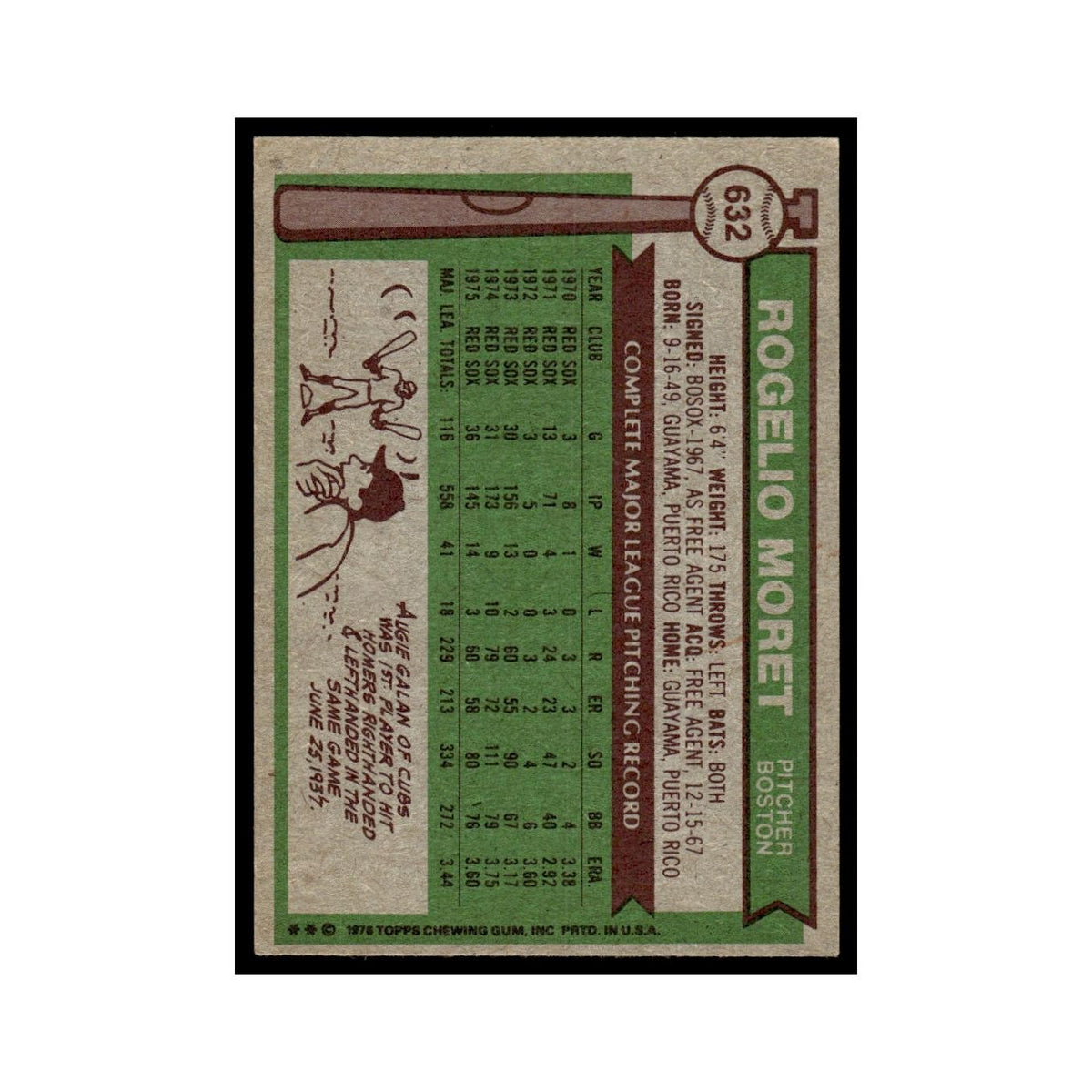 Rogelio Moret 1976 Topps #632 Boston Red Sox Baseball Card EX