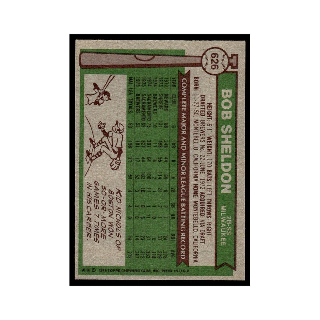 Bob Sheldon 1976 Topps #626 Milwaukee Brewers Baseball Card EX