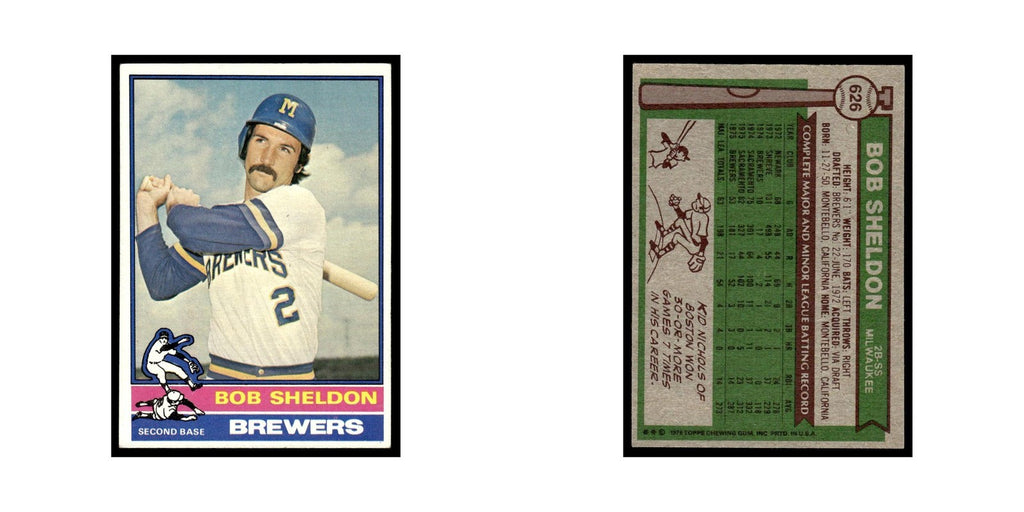 Bob Sheldon 1976 Topps #626 Milwaukee Brewers Baseball Card EX