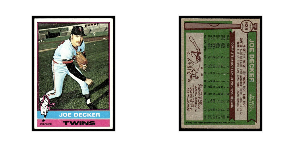 Joe Decker 1976 Topps #636 Minnesota Twins Baseball Card EX