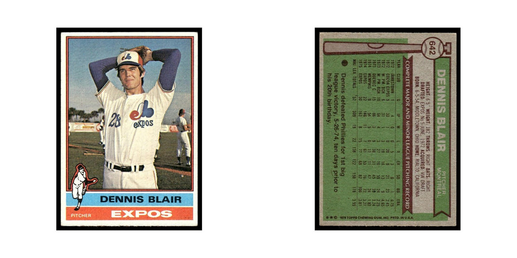 Dennis Blair 1976 Topps #642 Montreal Expos Baseball Card EX