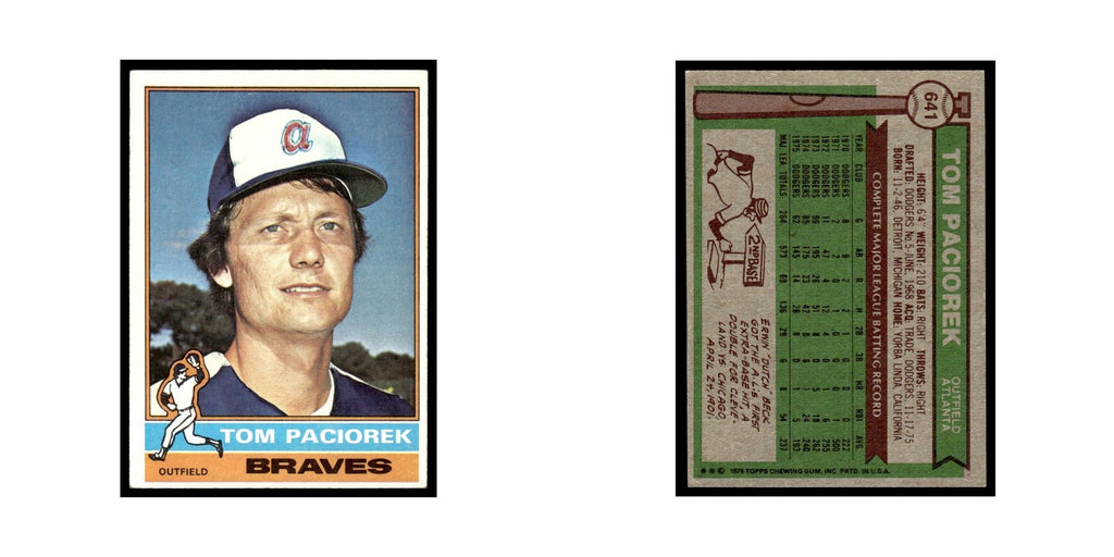 Tom Paciorek 1976 Topps #641 Atlanta Braves Baseball Card EX