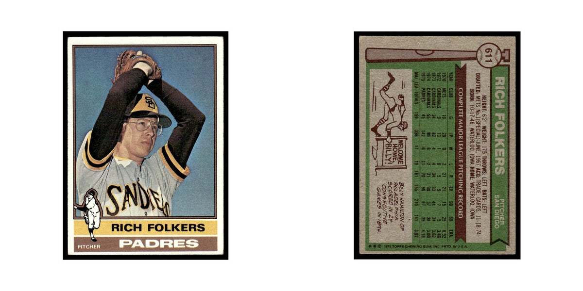 Rich Folkers 1976 Topps #611 San Diego Padres Baseball Card EX
