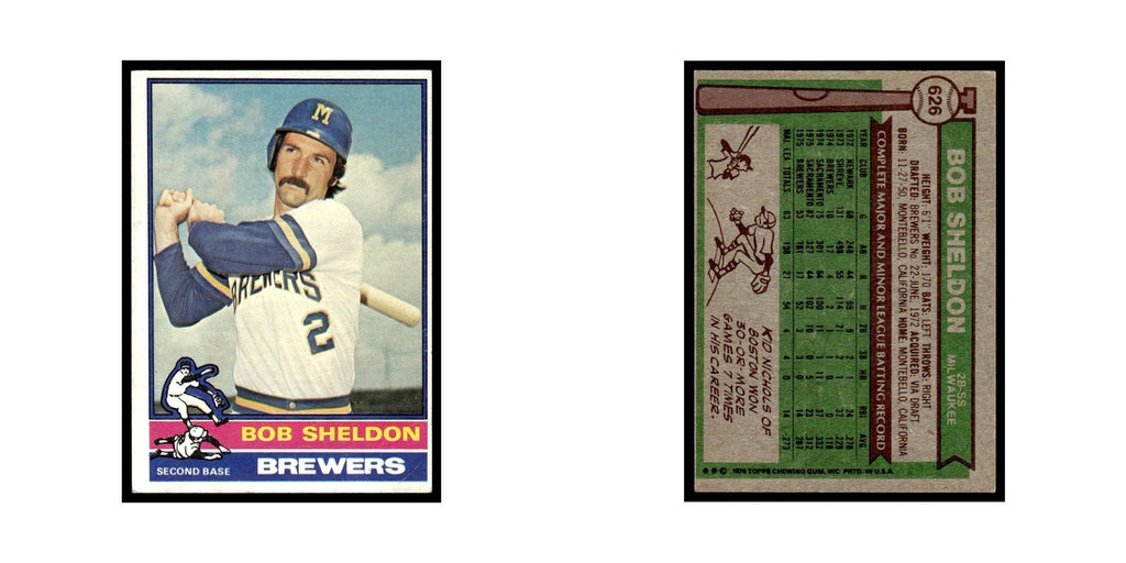 Bob Sheldon 1976 Topps #626 Milwaukee Brewers Baseball Card EX