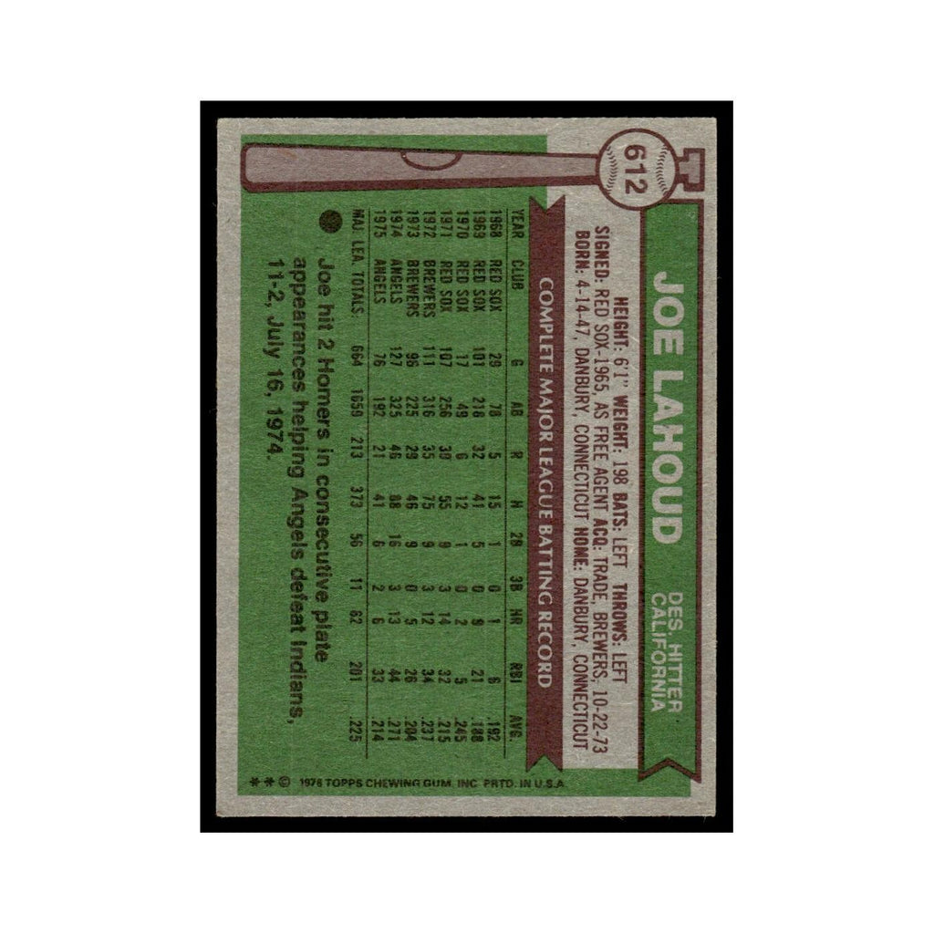Joe Lahoud 1976 Topps #612 California Angels Baseball Card EX
