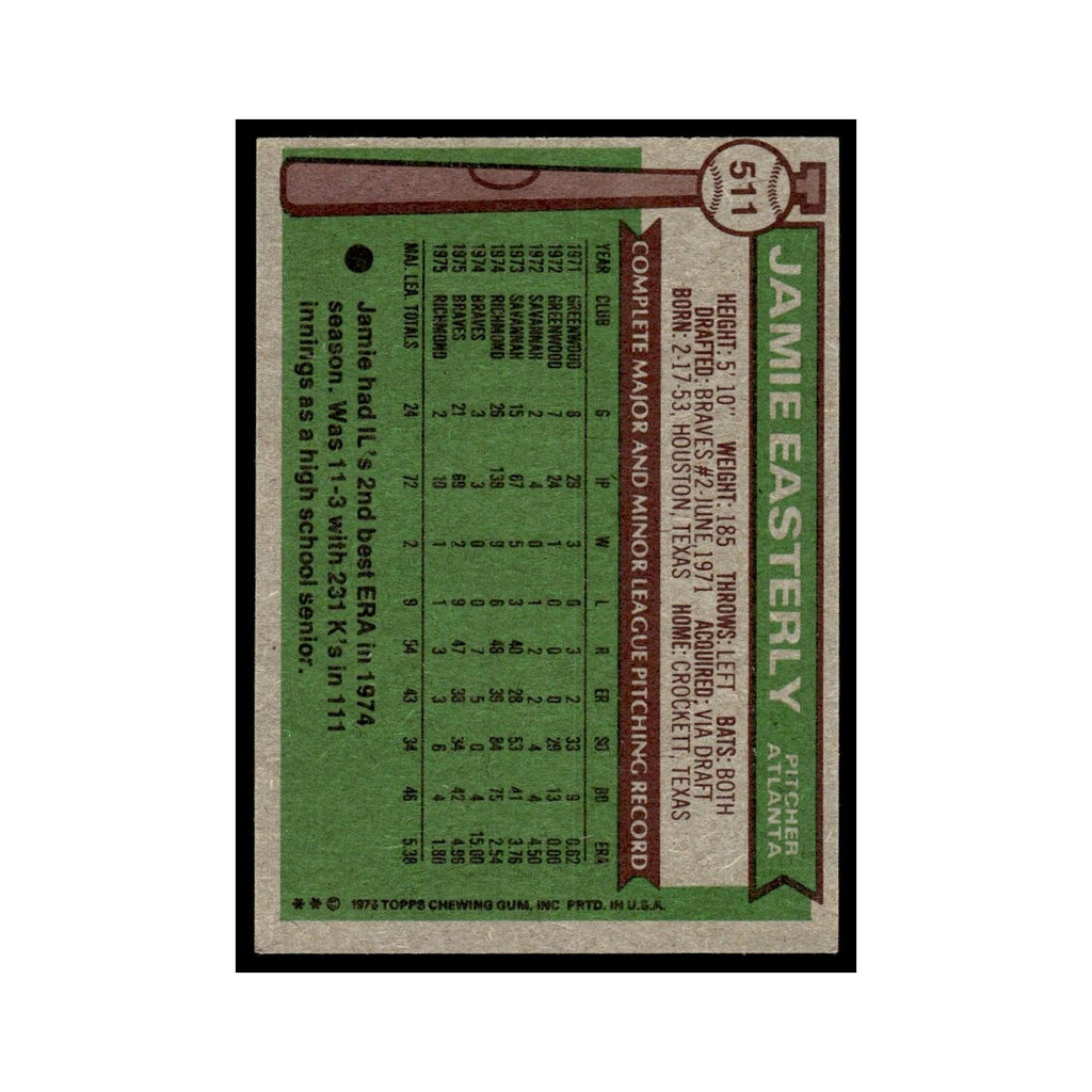 Jamie Easterly 1976 Topps #511 Atlanta Braves Baseball Card EX