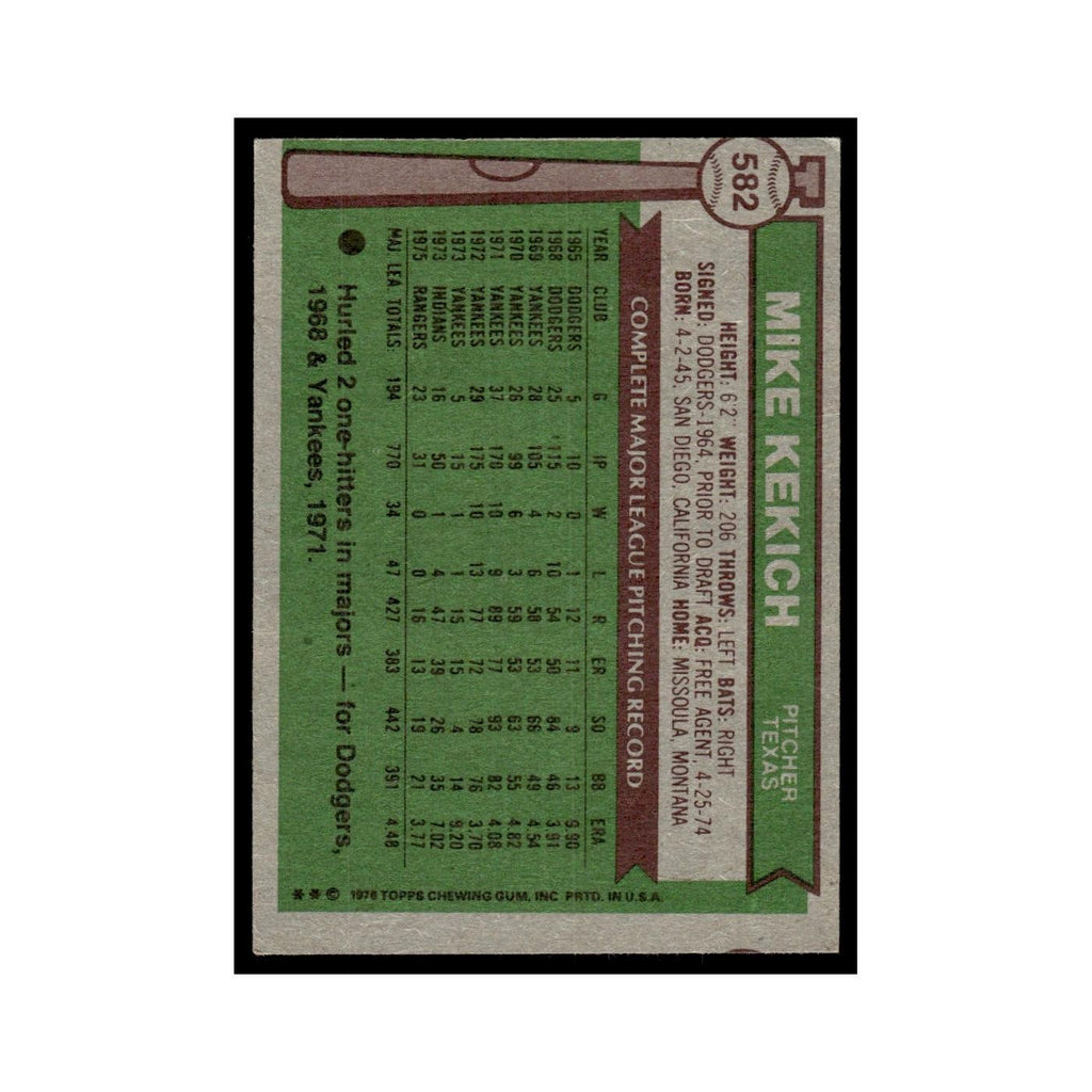 Mike Kekich 1976 Topps #582 Texas Rangers Baseball Card EX