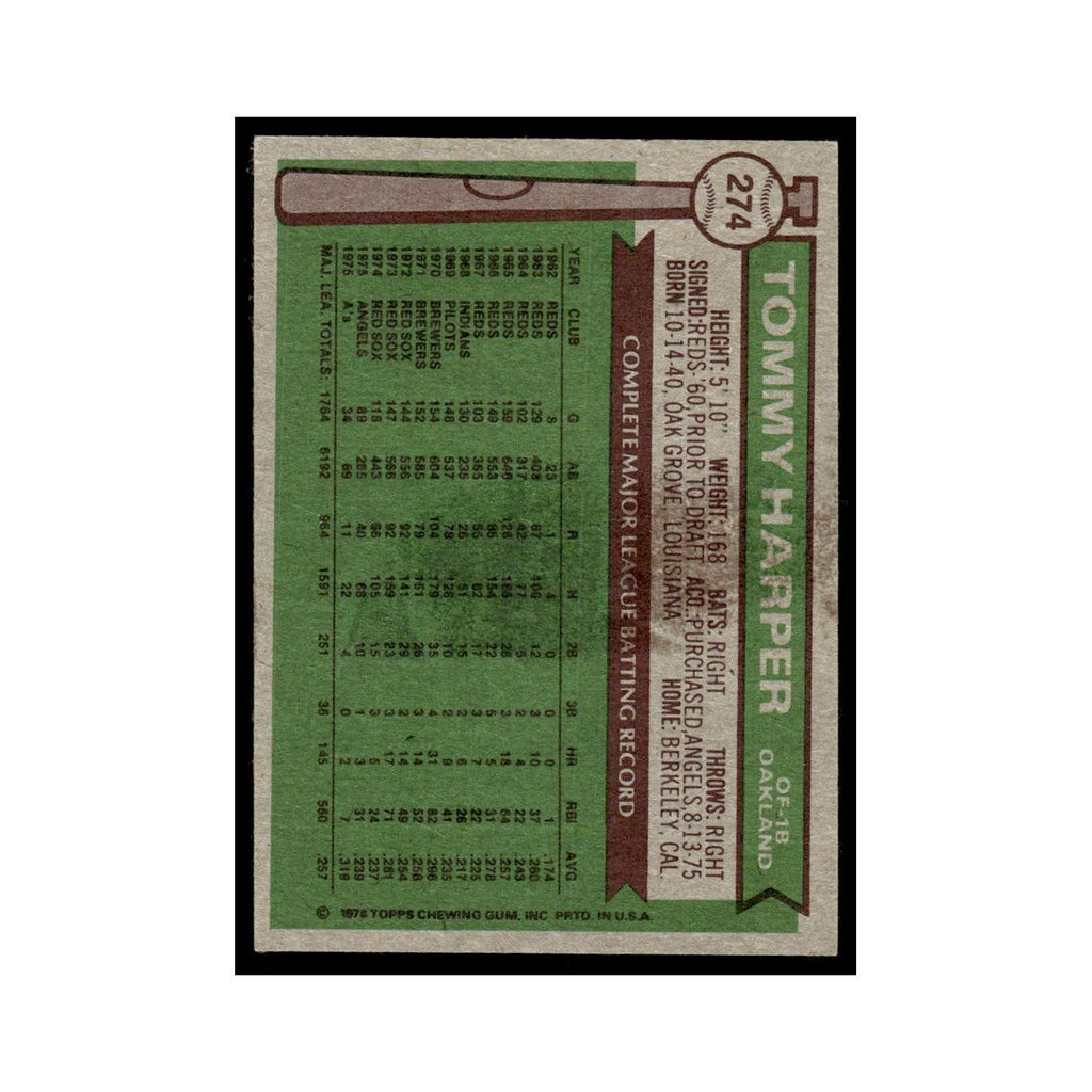 Tommy Harper 1976 Topps #274 Oakland Athletics Baseball Card EX