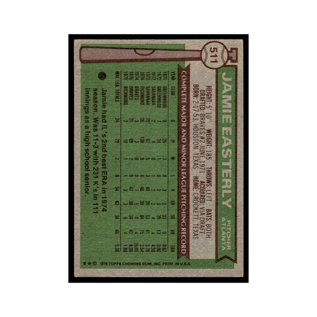 Jamie Easterly 1976 Topps #511 Atlanta Braves Baseball Card EX