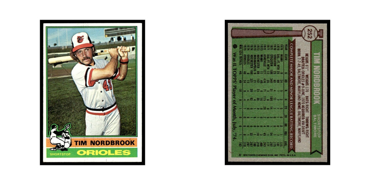 Tim Nordbrook Rookie 1976 Topps #252 Baltimore Orioles Baseball Card EX