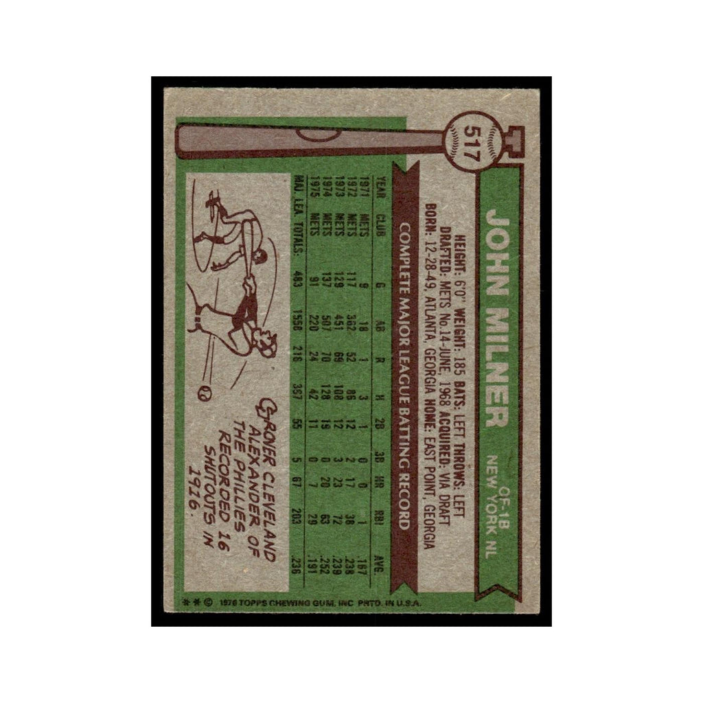 John Milner 1976 Topps #517 New York Mets Baseball Card EX