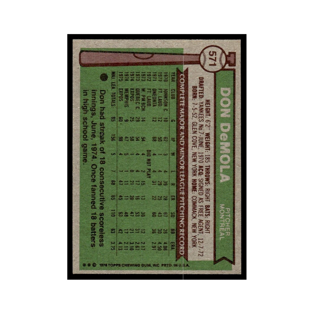 Don DeMola 1976 Topps #571 Montreal Expos Baseball Card EX