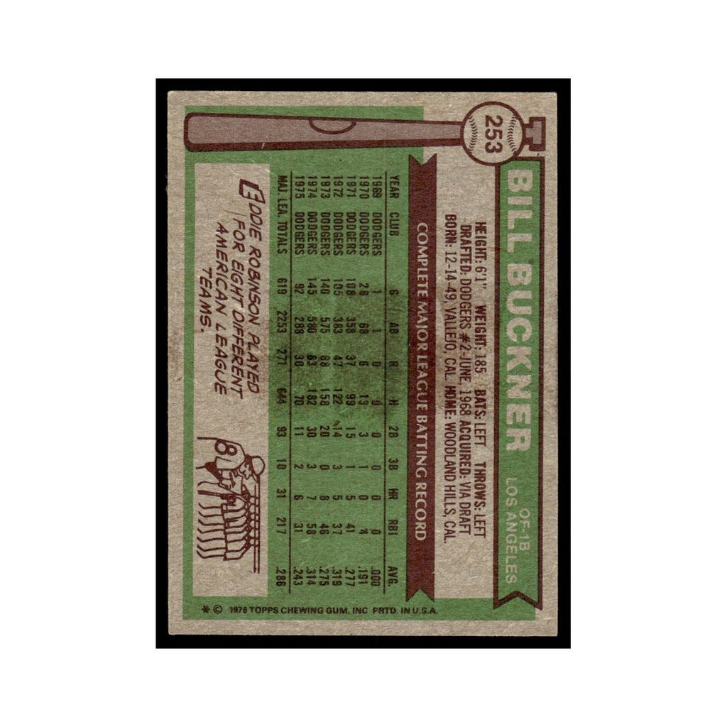 Bill Buckner 1976 Topps #253 Los Angeles Dodgers Baseball Card EX