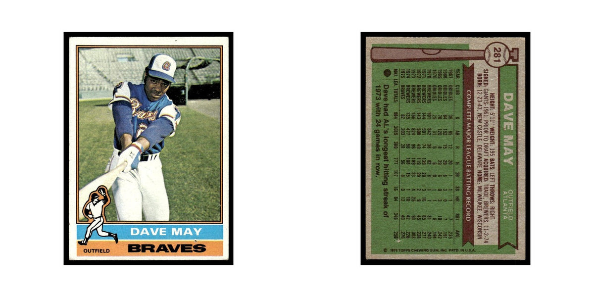 Dave May 1976 Topps #281 Atlanta Braves Baseball Card EX