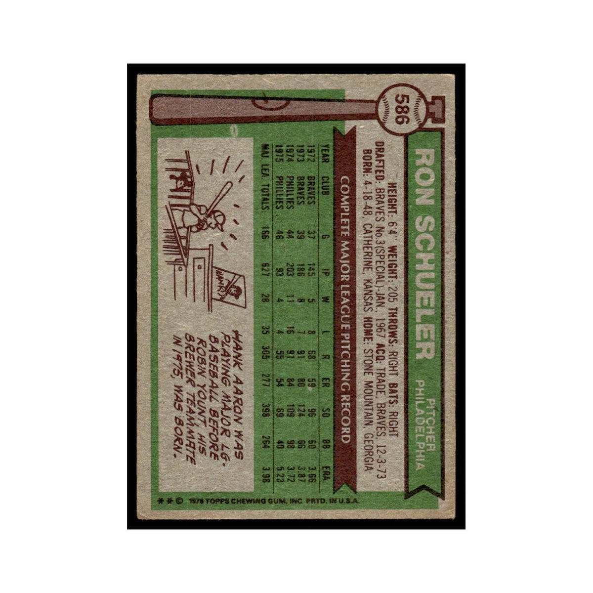 Ron Schueler 1976 Topps #586 Philadelphia Phillies Baseball Card EX