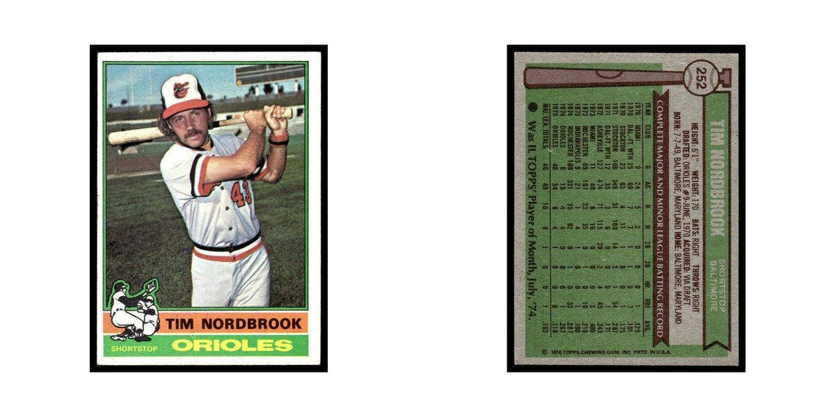 Tim Nordbrook Rookie 1976 Topps #252 Baltimore Orioles Baseball Card EX