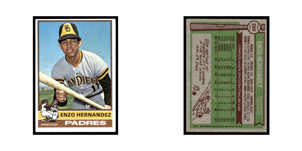 Enzo Hernandez 1976 Topps #289 San Diego Padres Baseball Card EX