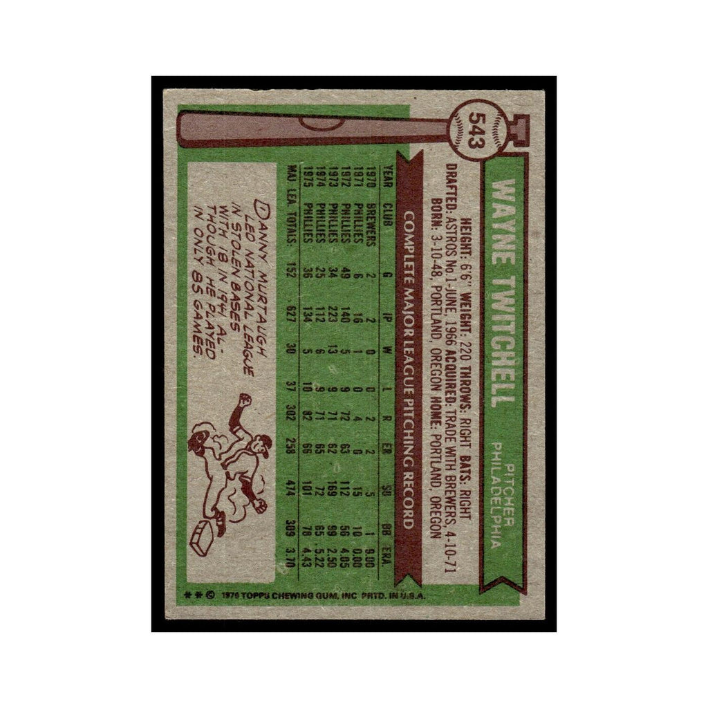 Wayne Twitchell 1976 Topps #543 Philadelphia Phillies Baseball Card EX