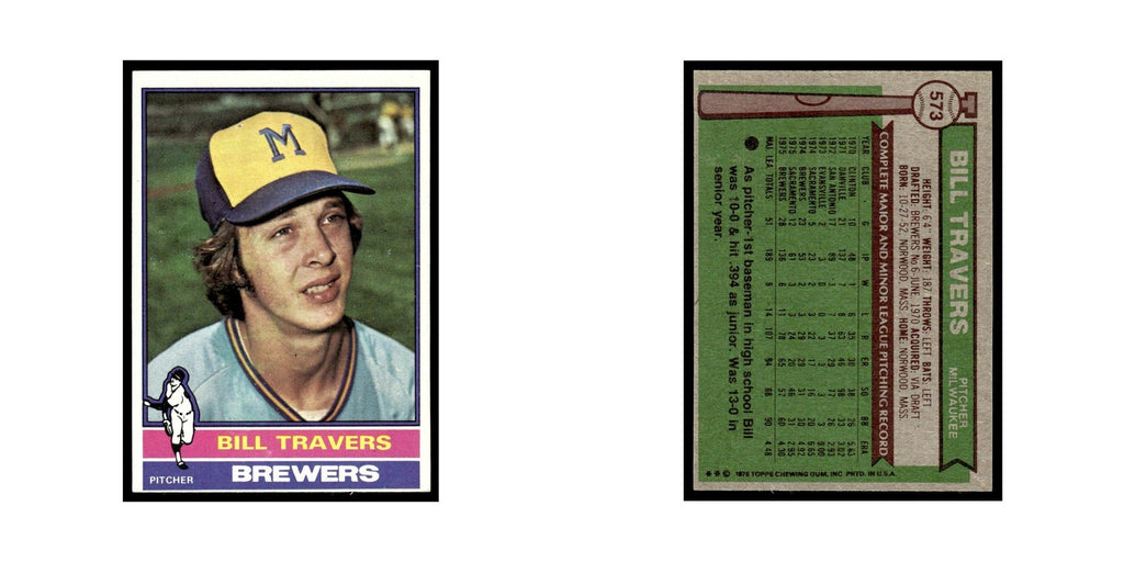 Bill Travers 1976 Topps #573 Milwaukee Brewers Baseball Card EX