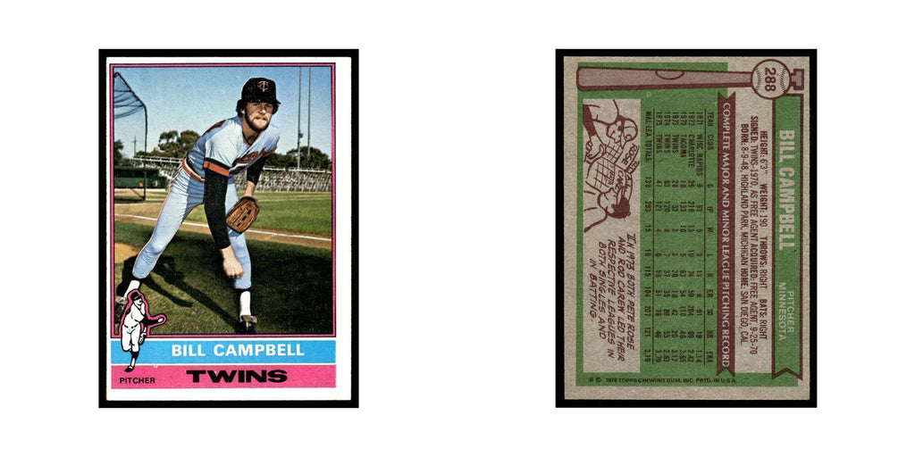 Bill Campbell 1976 Topps #288 Minnesota Twins Baseball Card EX