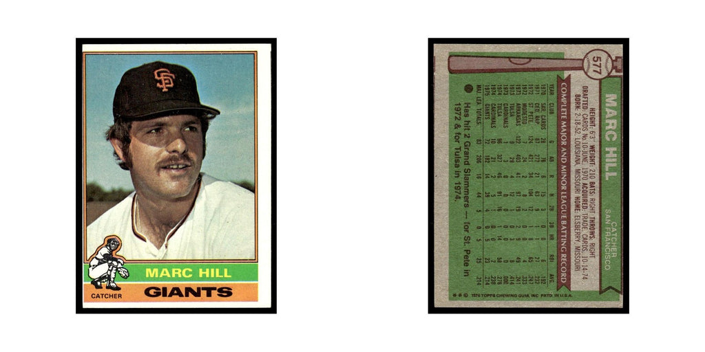 Marc Hill 1976 Topps #577 San Francisco Giants Baseball Card EX
