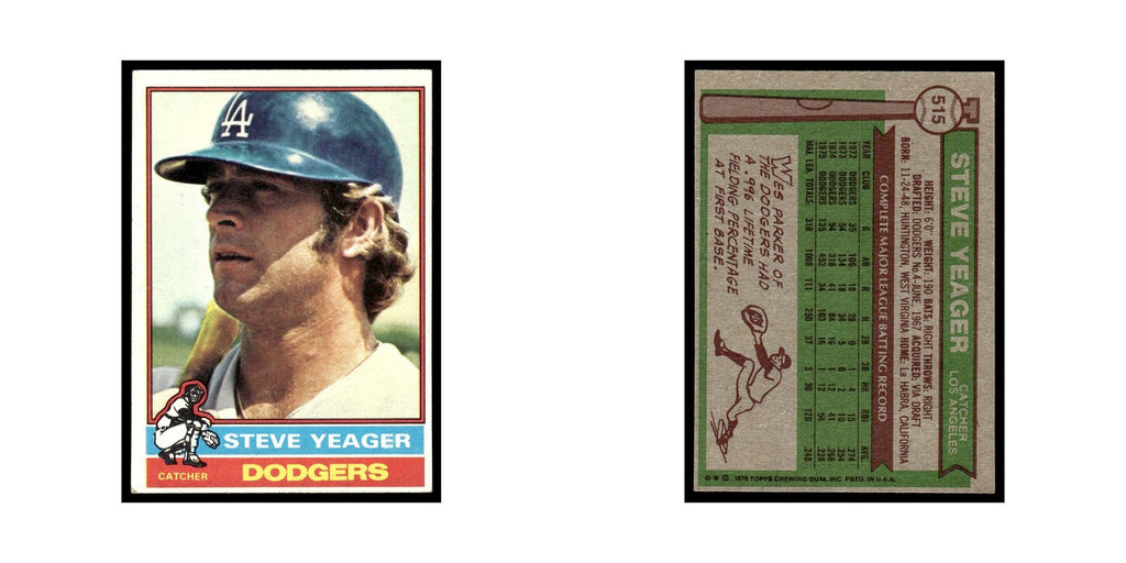 Steve Yeager 1976 Topps #515 Los Angeles Dodgers Baseball Card EX