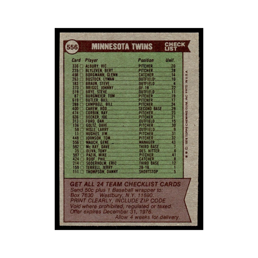Minnesota Twins - Gene Mauch 1976 Topps #556 Baseball Card EX