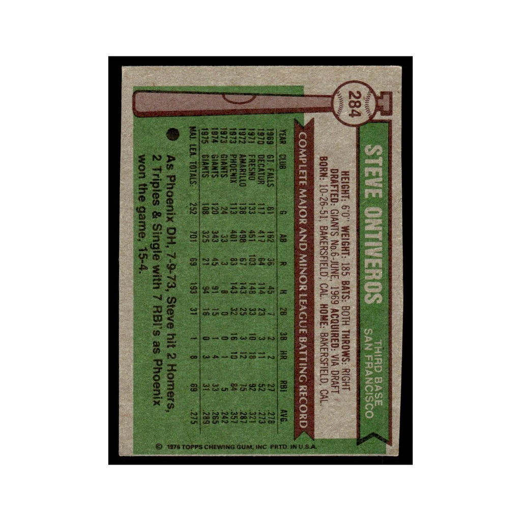 Steve Ontiveros 1976 Topps #284 San Francisco Giants Baseball Card EX