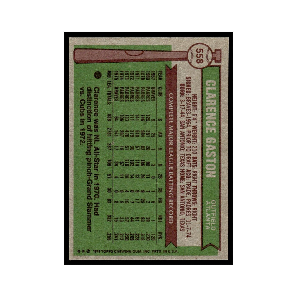 Clarence Gaston 1976 Topps #558 Atlanta Braves Baseball Card EX