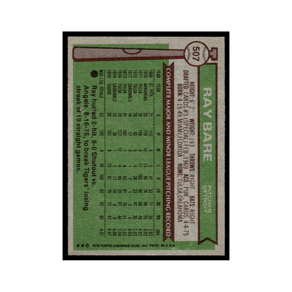 Ray Bare Rookie 1976 Topps #507 Detroit Tigers Baseball Card EX