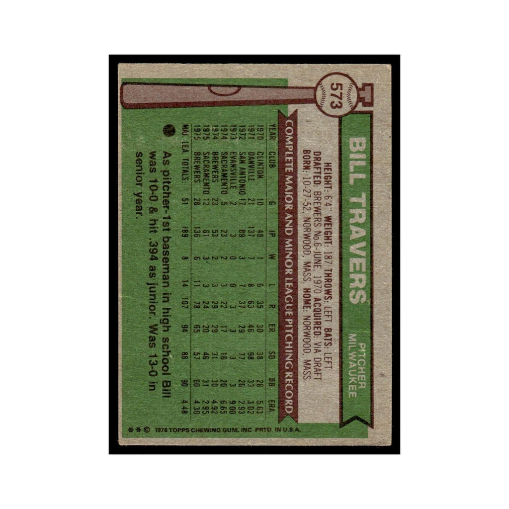 Bill Travers 1976 Topps #573 Milwaukee Brewers Baseball Card EX