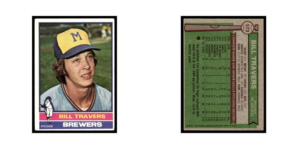 Bill Travers 1976 Topps #573 Milwaukee Brewers Baseball Card EX