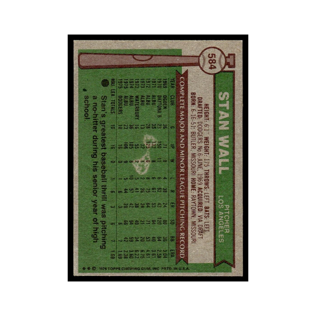 Stan Wall Rookie 1976 Topps #584 Los Angeles Dodgers Baseball Card EX