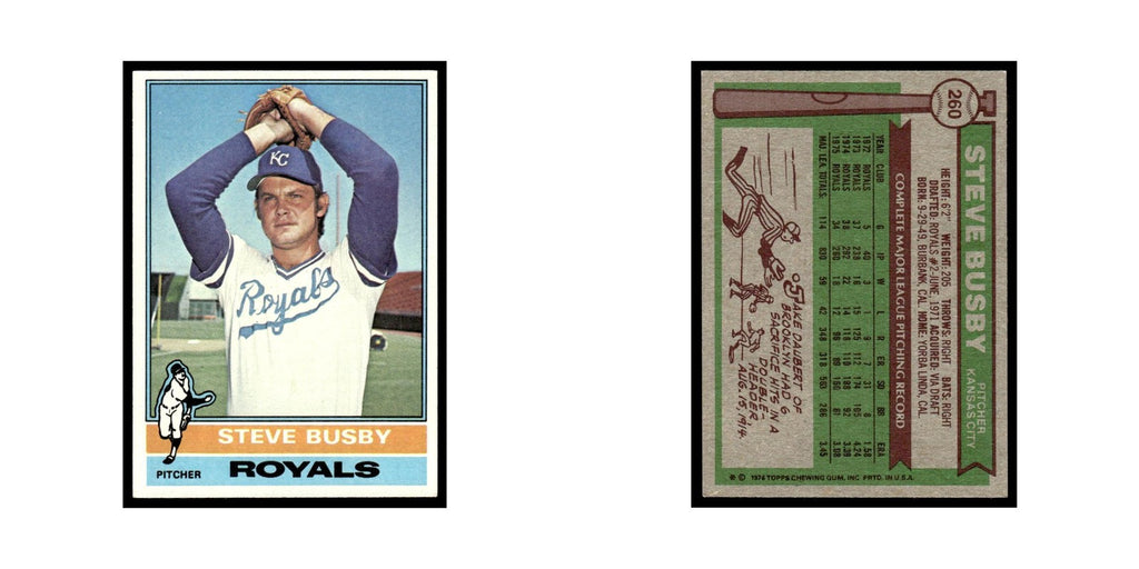 Steve Busby 1976 Topps #260 Kansas City Royals Baseball Card EX