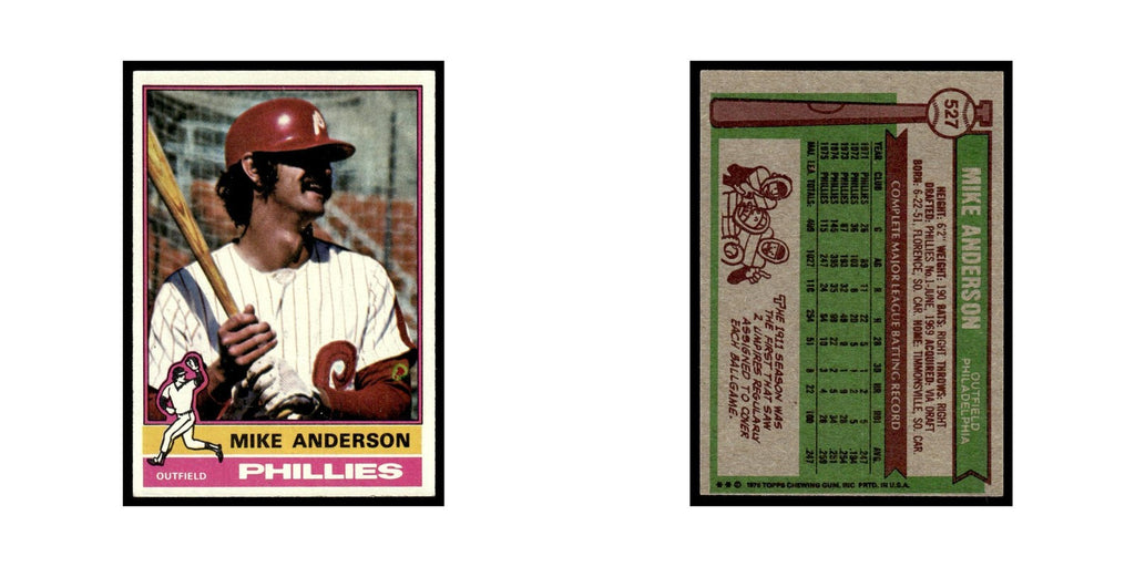 Mike Anderson 1976 Topps #527 Philadelphia Phillies Baseball Card EX