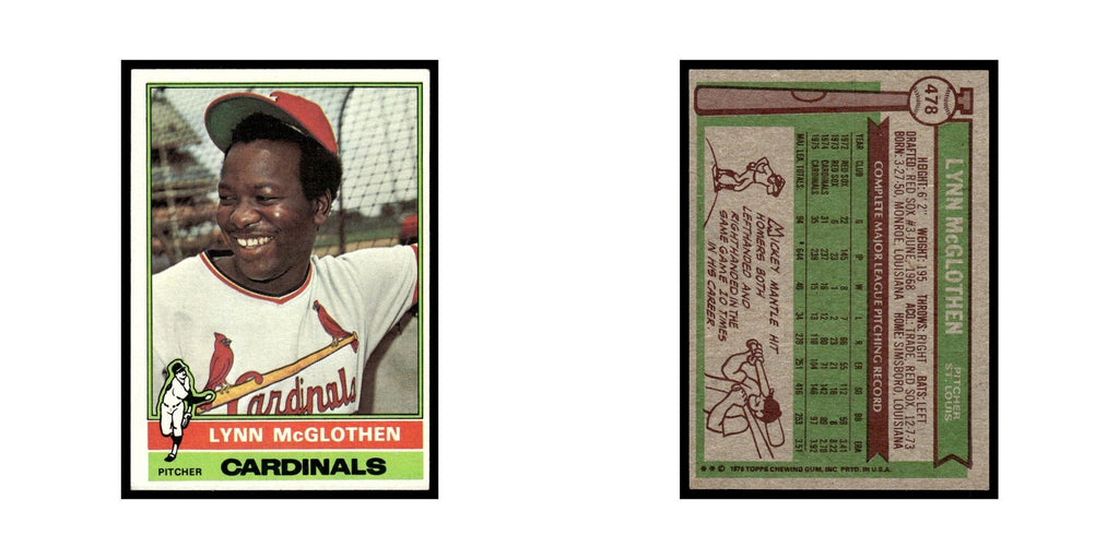 Lynn McGlothen 1976 Topps #478 St. Louis Cardinals Baseball Card EX