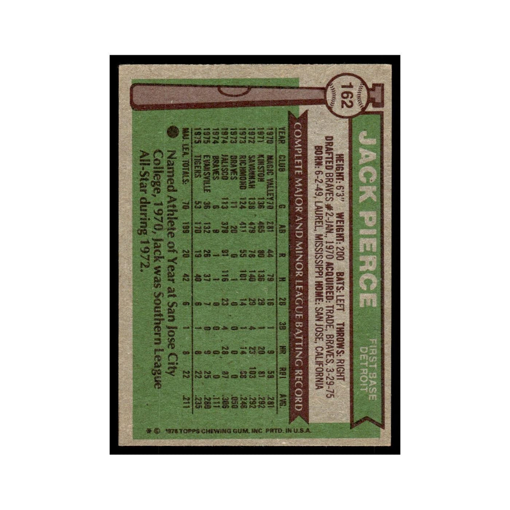 Jack Pierce 1976 Topps #162 Detroit Tigers Baseball Card EX