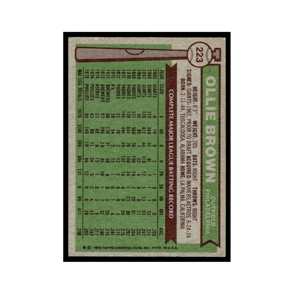 Ollie Brown 1976 Topps #223 Philadelphia Phillies Baseball Card EX