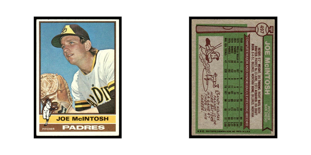 Joe McIntosh Rookie 1976 Topps #497 San Diego Padres Baseball Card EX